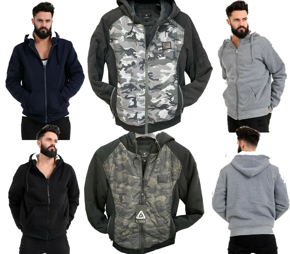 Hommes Polaire Sherpa Capuche Doublé Fermeture Éclair Pull Manches Longues - Photo 1/1