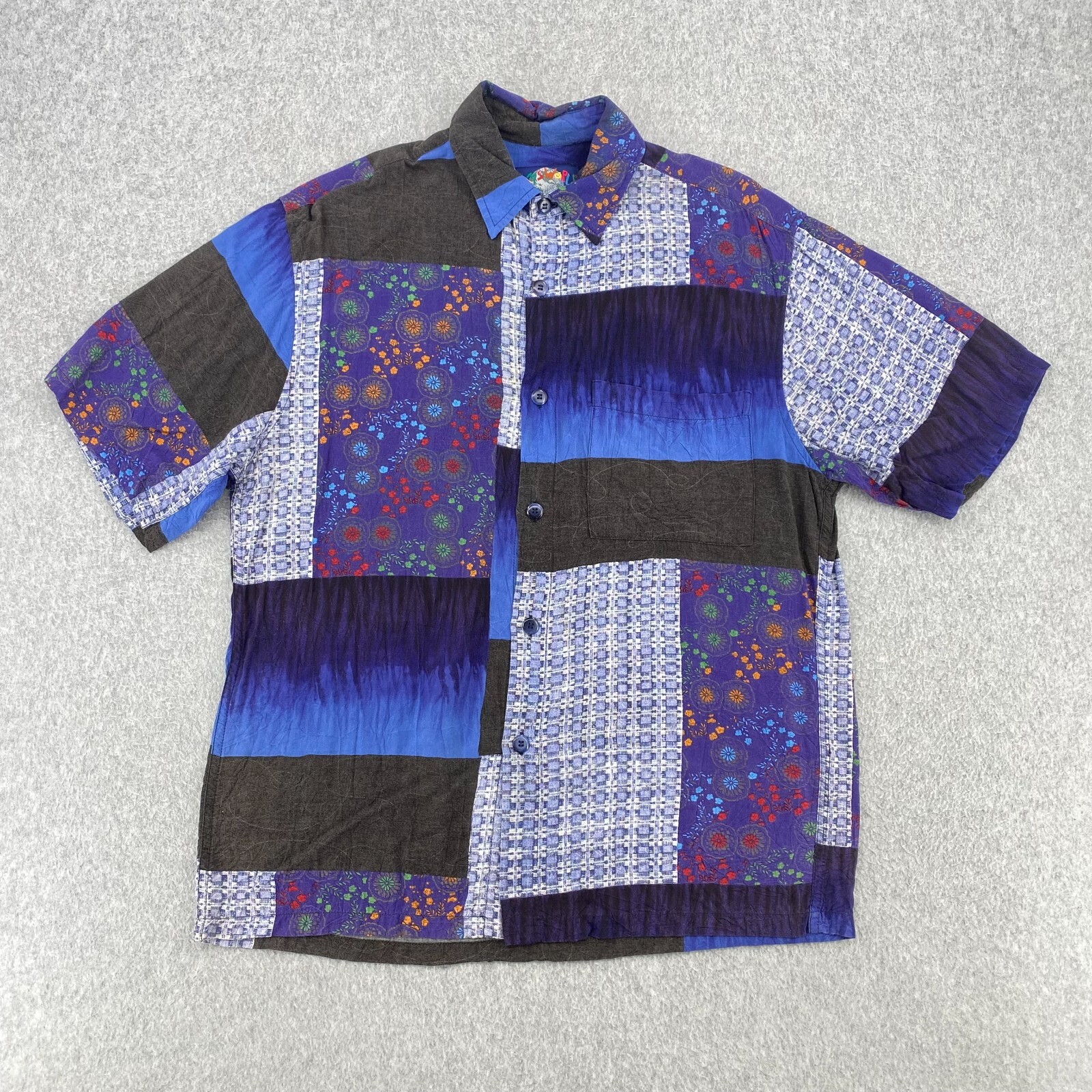 JAMS WORLDS Shirt Men Edition Small Cosmic Floral Patchwork Short Sleeve Vintage