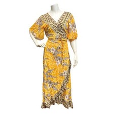 Acanela expeditions Medium/Large  cottage core yellow ruffle wrap dress Farmcore