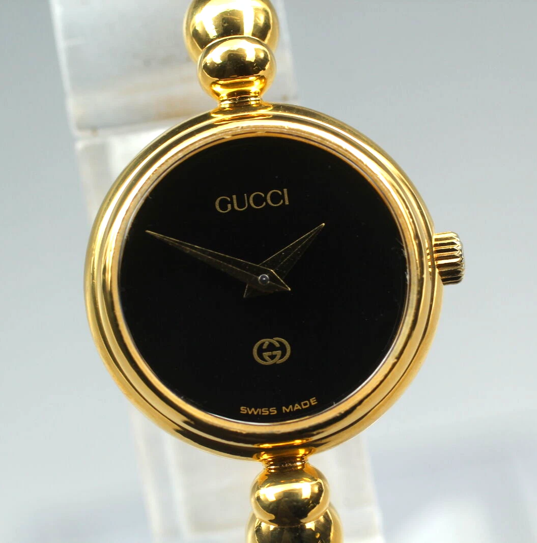 Batt. Neuf[N COMME NEUVE] Montre femme vintage GUCCI 2700L cadran noir or Qz du JAPON