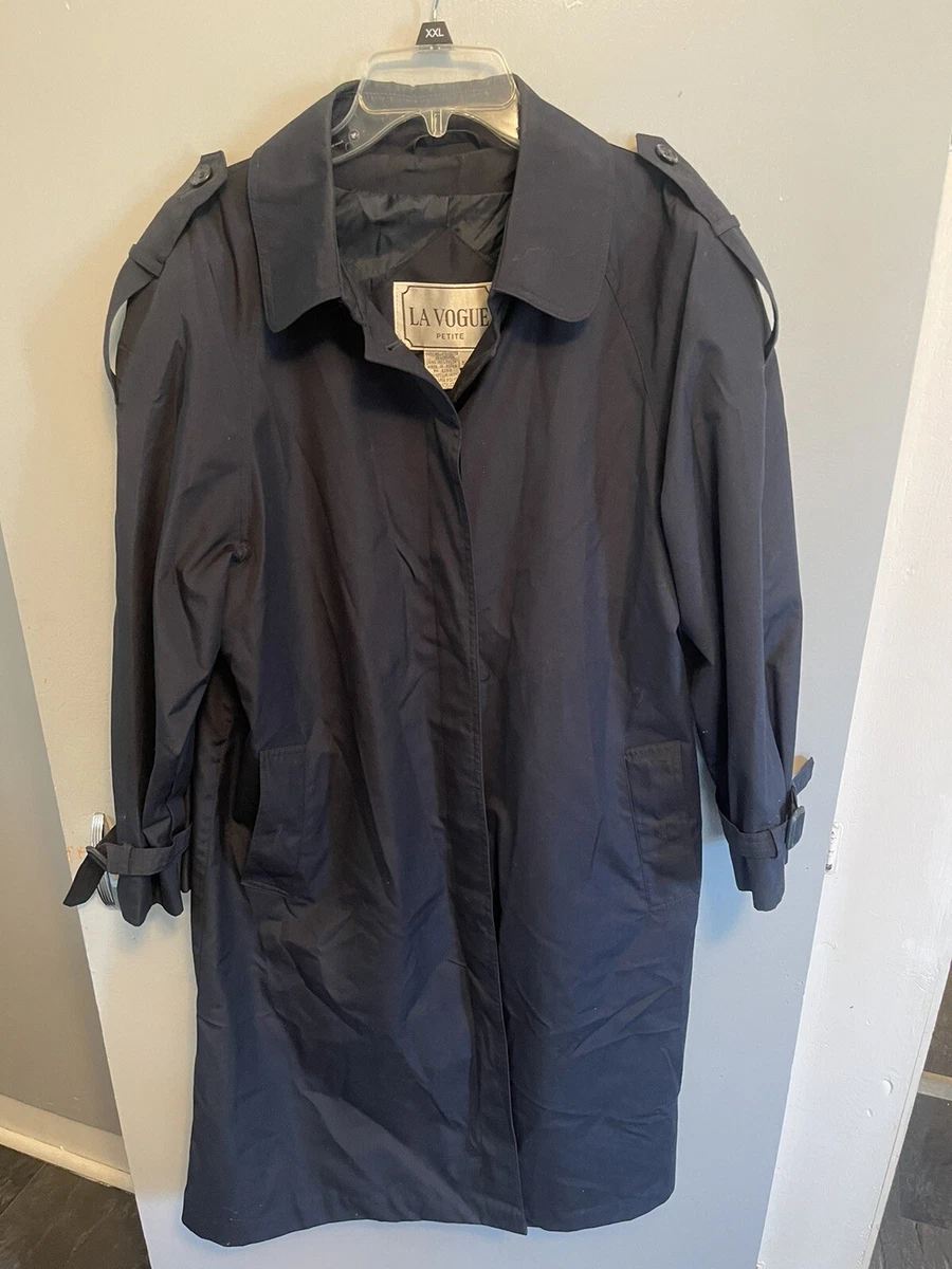 Vintage LA Vogue Women’s Long Trench Coat Navy Blue Water Repellent Size 12P