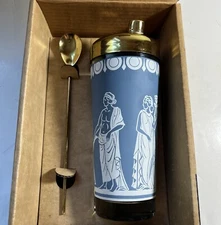 Drink Shaker. The Jeannette Glass Company Romanesque 3 piece with Box. Rare!