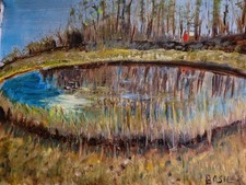 Serene Woodland Pond Reflections at Golden Hour | 16x20 Original Oil Painting