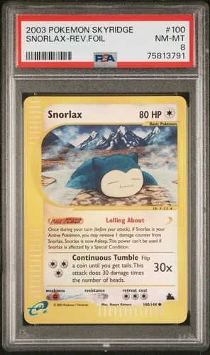 POKÉMON 2003 SKYRIDGE SNORLAX 100/144 REVERSE FOIL PSA 8 NM-MT (POP 88)