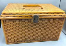 Vtg Wilson Wil-hold Basket Weave Sewing Craft Tackle Box Brown Plastic 14"W w/ex