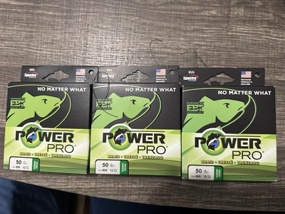 #ad Lot Of 3 packages Power Pro 50 Pound 500 Yards Fishing Braid Green $110.00
