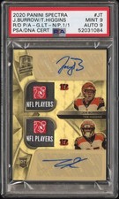 2020 Panini Spectra Joe Burrow Tee Higgins RC Dual Patch Auto 1/1 PSA 9