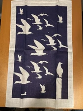 Rare  Kay Dee Linen Kitchen Towel Navy With White Birds Vintage Read