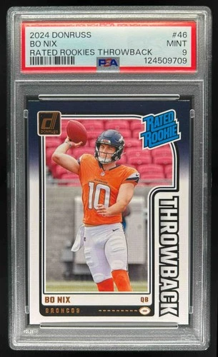 2024 Donruss Bo Nix Rated Rookie Throwback #46 Broncos PSA 9