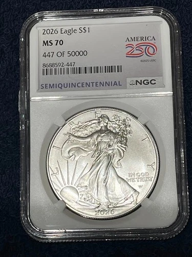 2026 MS 70 Silver Eagle early release 250 SEMIQUINCENTENNIAL # 447 / 1 of 50,000