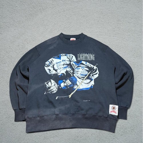 Vintage 90s Tampa Bay Lightning NHL Nutmeg Sweatshirt Navy Mens Medium