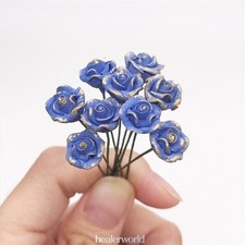 5PC Dollhouse Miniature 1:12 Blue Rose Flower Arrangement Garden Accessories