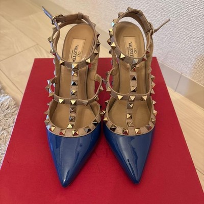 VALENTINO GARAVANI Women Rockstud Pumps Strap  Leather High-Heel Size 36.5 Blue