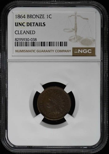 1864 Bronze Indian Cent 1C NGC UNC DetailsBN
