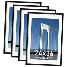 Poster Frame Set of 4, Display Picture 20x30 with Mat or 24 x 36 24x36 Black