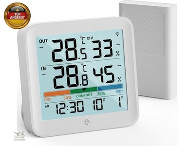 VOCOO Thermometer Innen/Ausen,kabellos Wetterstation Hygrometer mit Außensensor