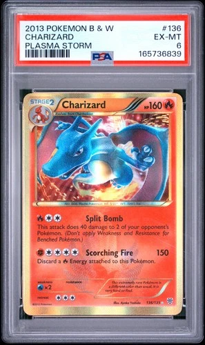 2013 POKEMON BLACK & WHITE PLASMA STORM #136 CHARIZARD PSA 6