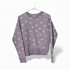 Champion XS Women s Lavender All-Over Logo Crewneck Sweatshirt Purple Pullover
