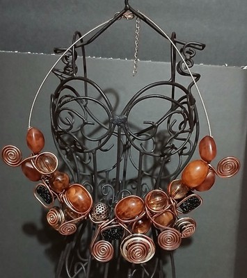 Chunky Decorative Copper Wrapped Variable Necklace