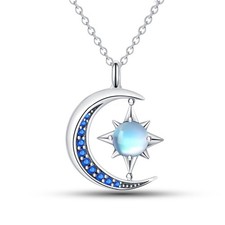 KUNSIR 925 Sterling Silver Moon & Star Necklace Pendant For Women Choker 18''