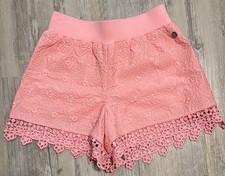 MATILDA JANE Mini Golf Shorts 10 Pink Embroidered Crochet Lace Hem Girls NWOT