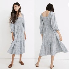 NEW $ 128 Madewell Lucie Elbow-Sleeve Smocked Midi Dress in Sunflower Field M