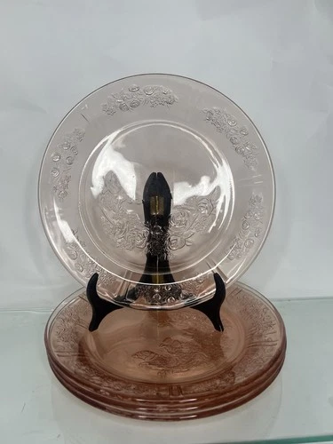 SET of 4! VTG!! Federal Glass” Cabbage Rose” 🌹 Plate Pink Depression 1935