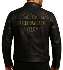 HD Jet Black Distressed Motorcycle Passing Link II Leather Classic Biker Jacket