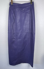 VTG Suzelle PURPLE Leather Pencil Skirt Suit Women's Size 6 1980's Asymmetrical