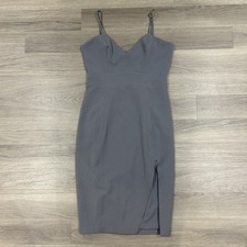 House of CB Raqa Mini Dress Womens Medium Grey Blue Bodycon Front Slit Party