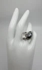 Vintage Sterling Silver Hematite Oval Cabochon Southwestern Feather Ring Size 8.