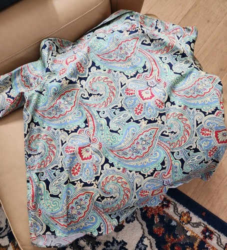 CHAPS NO IRON WOMEN'S COTTON SHIRT 2X Blue Paisley Flip Cuff Button Front NWT - Picture 7 of 17