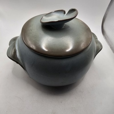 Vintage Frankoma Bean Pot  Casserole Prairie Green Plainsman with Lid 4V Leaf Ha