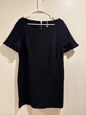 Tommy Hilfiger 16 Black Ruffle Sleeve Sheath Dress Round Neck Knee Length