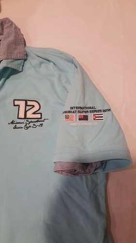 Rare SUNDSTROM Mens 2XL Ocean Cup Miami Speedboat Double Collar Blue Polo Racing - Picture 5 of 5