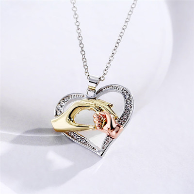 Mother Holds Children's Hand Love Heart Chain Necklace new