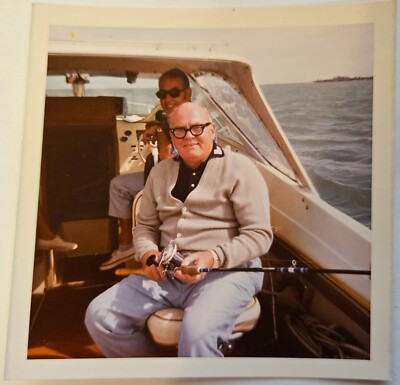 Vintage Found Photo 1966 Men Fishing Charter Boat Ship Fishing Pole Ocean Sunny