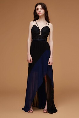 sachin and babi light blue dress SELF PORTRAIT Blue Pleated Chiffon Bustier Lace Hem Midi Dress UK 6   Reliked