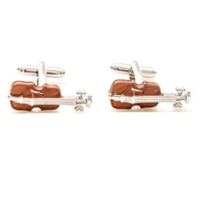 Violin Brown Cufflinks Presentation Gift Box Polishing Cloth Music Gift