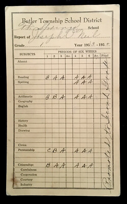 1953-1954 First Grade Report Card, Butler Township School District, Pa |  eBay