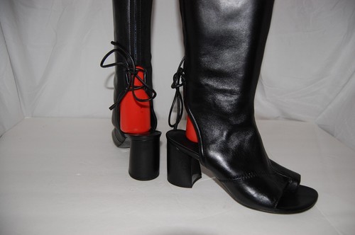 37/7❤️ 3.1 PHILLIP LIM Black Drum Leather High Heels Mid Calf Tall BOOTS ITALY - Picture 5 of 9