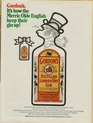 1969 Gordon's Distilled  London Dry Gin Merrie Olde English Vintage Print Ad