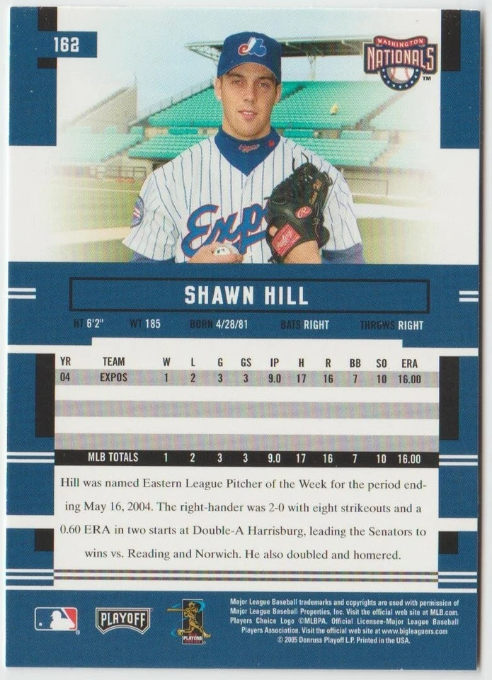 2005 Playoff Prestige #162 Shawn Hill - Washington Nationals - Image 2 of 2
