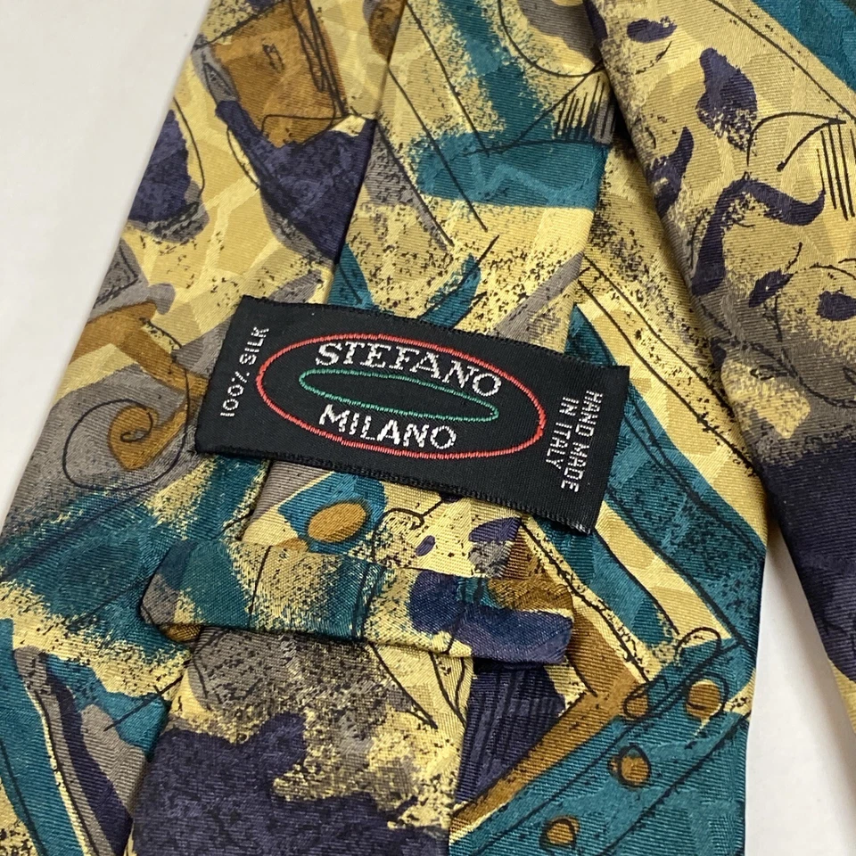 Corbata de seda Stefano Milano multicolor abstracta arte italiano hecha en Italia B7 Foto 3 de 4