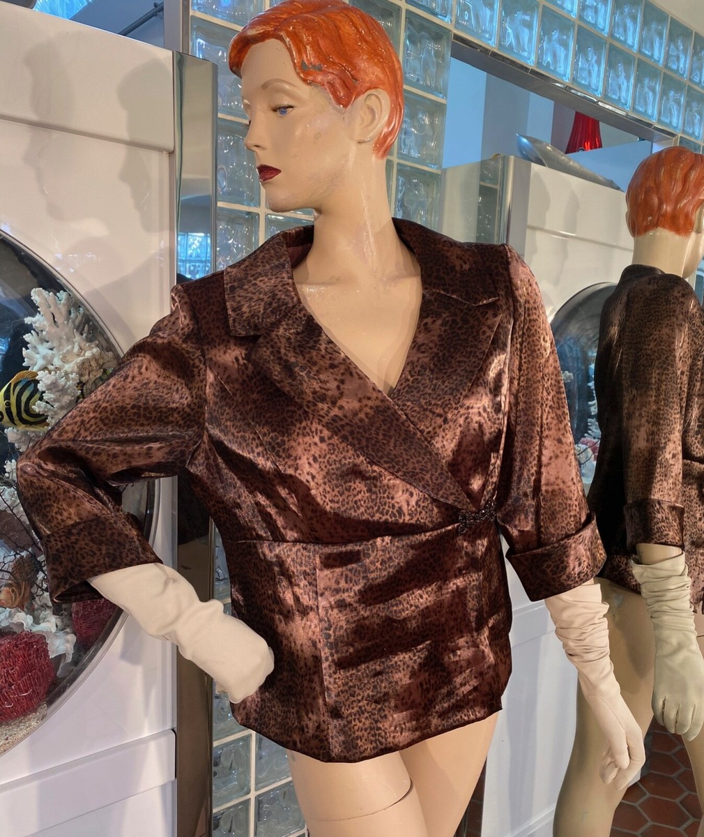 Alex Evenings petite Formal Blouse size XLP Leopard Organza Jewel