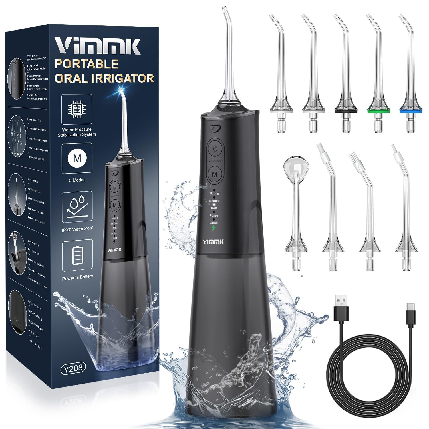 Water Flosser, Cordless Water Dental Flosser, 9 Jet Tips 5 Modes 300ML IPX7 Wate