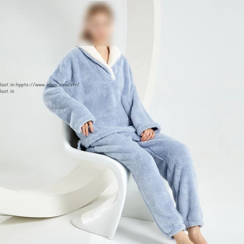 Neu Damen Flauschig Pyjama Set Weich Bequem Fleece Nachtwäsche Winter Flauschig Loungewear - Bild 8 von 28