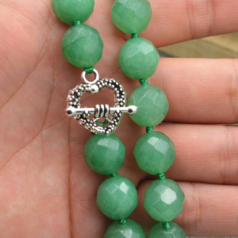 Collar de cuentas redondas de aventurina natural facetada de 12 mm broche de plata tibetana de 18"" Foto 4 de 4