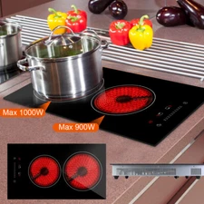 11in Electric Cooktop 2 Burners Ceramic Glass Stove Built-in Top Touch Control