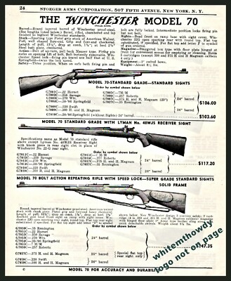 1948 WINCHESTER 70 Standard Grade w/Stan. or Lyman Sights & Super Grade Rifle AD